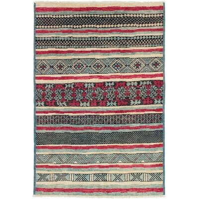 One-of-a-Kind Céline Hand-Knotted 2010s Shalimar Gray/Dark Pink/Blue 5'3" x 7'11" Wool Area Rug - Image 0