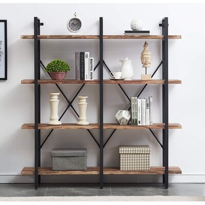 Bookshelf, Double Wide 4-tier Open Bookcase Vintage Industrial Large Shelves, Wood And Metal Etagere Bookshelves, For Home Decor Display, Office Furniture - Image 0