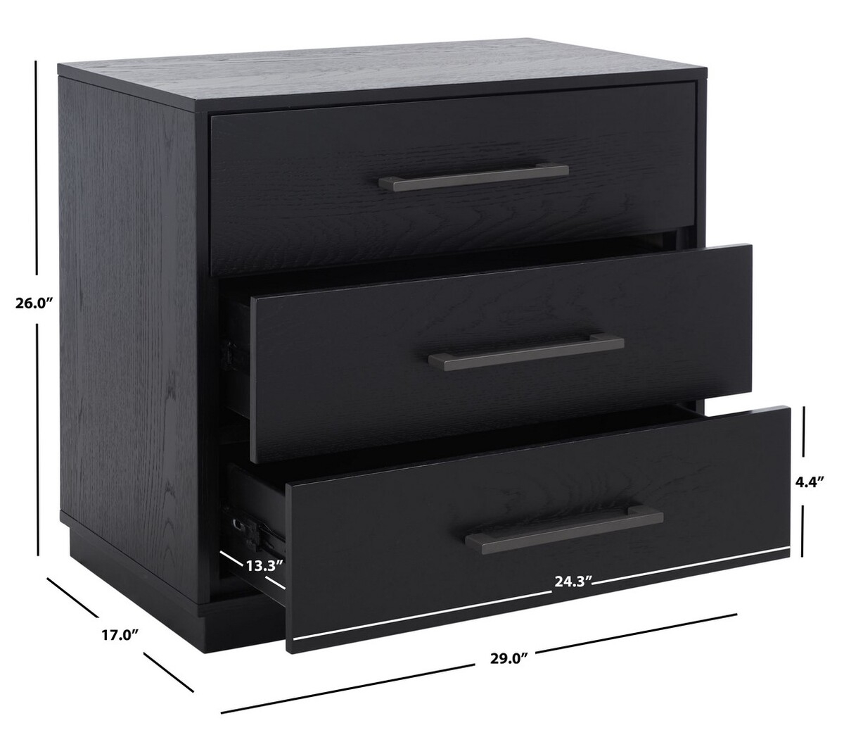 Mallory 3 Drawer Nightstand - Black - Image 8