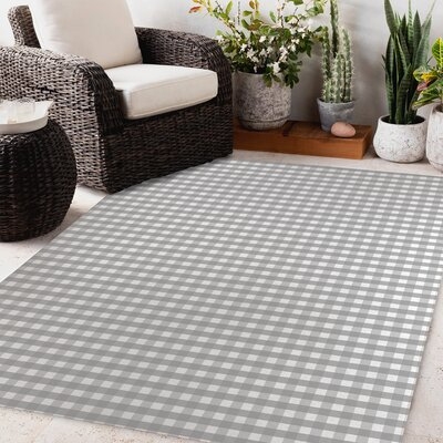 GREY GINGHAM DREAM Outdoor Rug By Gracie Oaks - Image 0