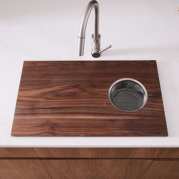 Over-The-Sink Cutting Board With Mesh Basket, Mahogany, 30" - Image 1