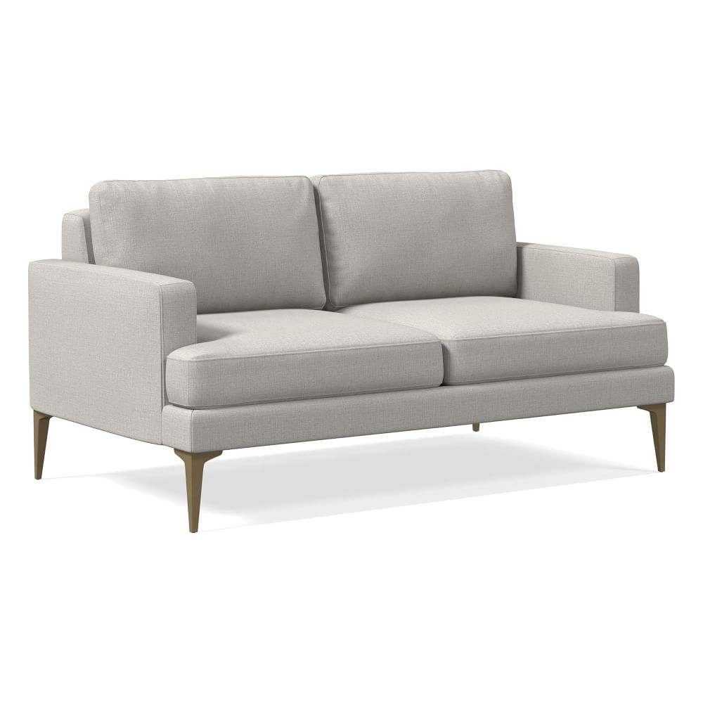 Andes 60" Multi-Seat Sofa, Petite Depth, Performance Yarn Dyed Linen Weave, Frost Gray, Brass - Image 0
