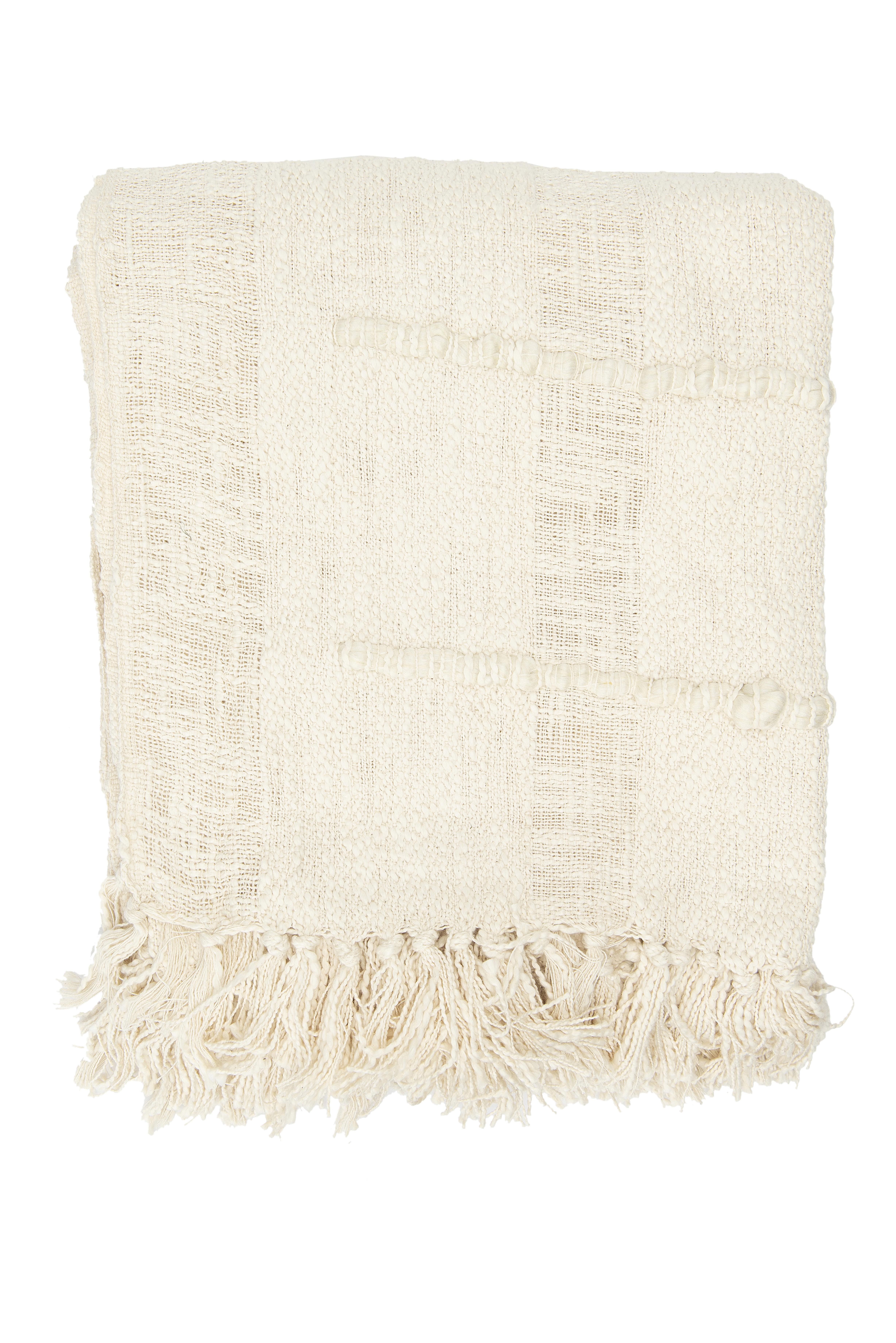 Cream Cotton Blend Chenille Throw with Fringe - Image 0