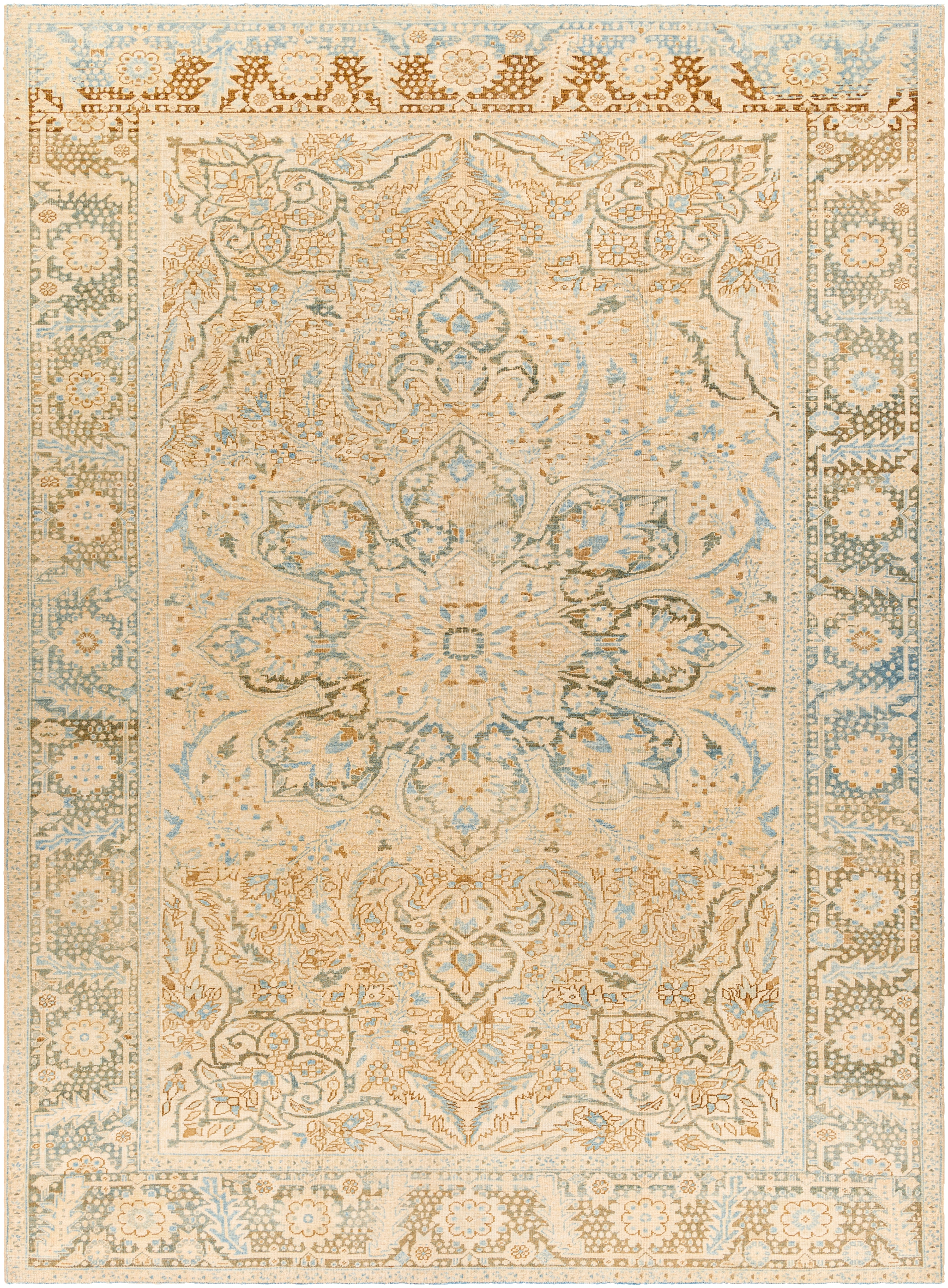 Antique One of a Kind Beige Indoor 8'2" x 11'6" Handmade Rug - Image 0