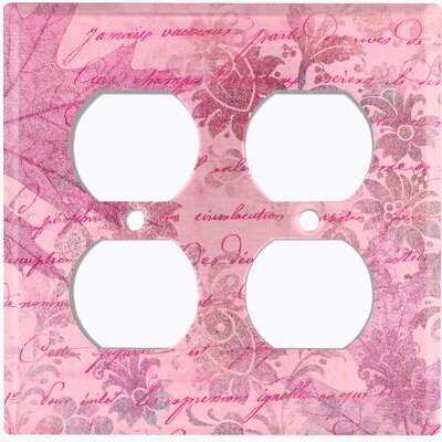 Metal Light Switch Plate Outlet Cover (Pink Leaf Letter Writing  - Double Duplex) - Image 0