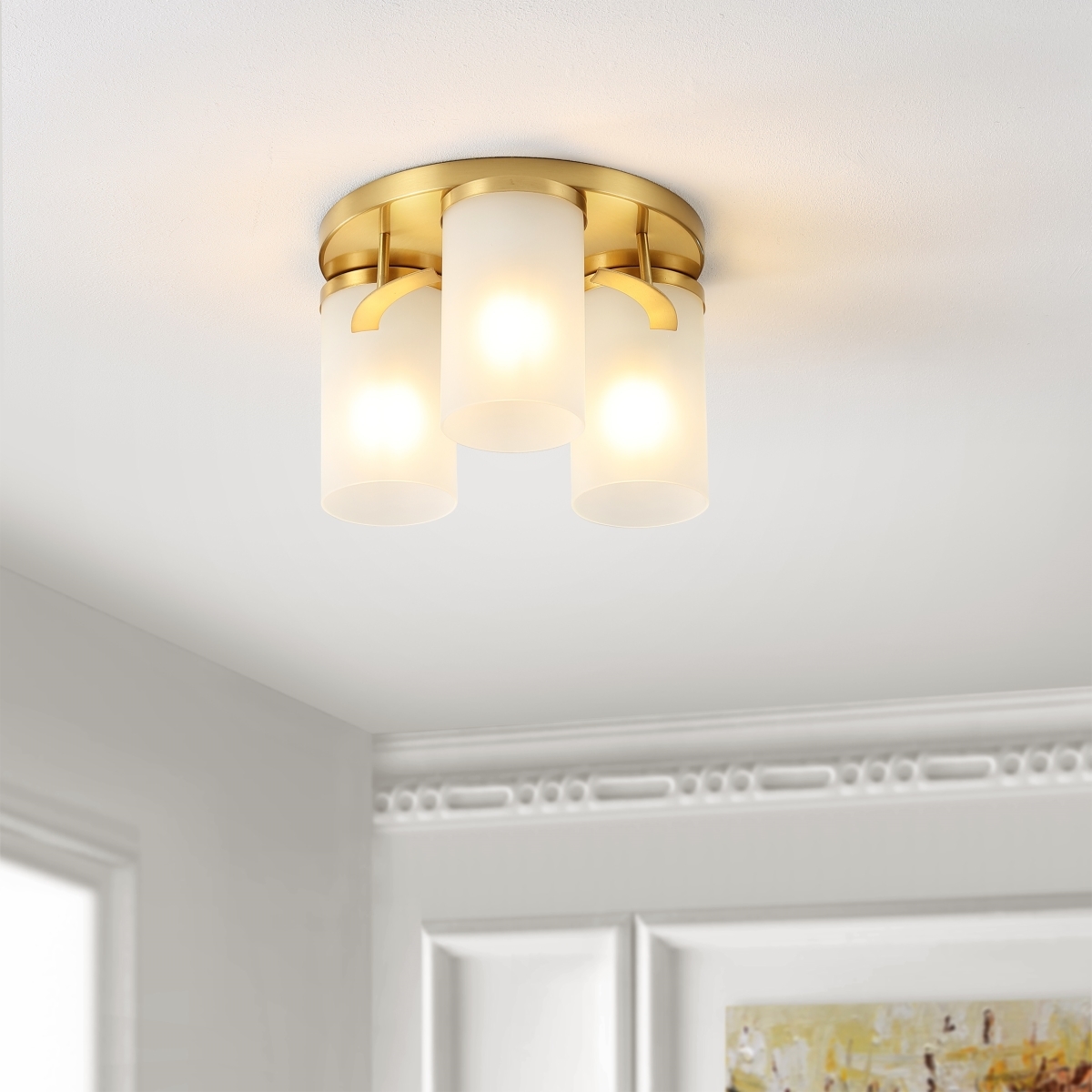 Jeffra 3Lt 12.5" Flush Mount - Brass - Safavieh - Image 4