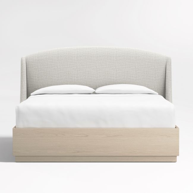 Lafayette 56" Mist Grey Upholstered King Headboard with Batten White Oak Storage Bed Base - Image 0