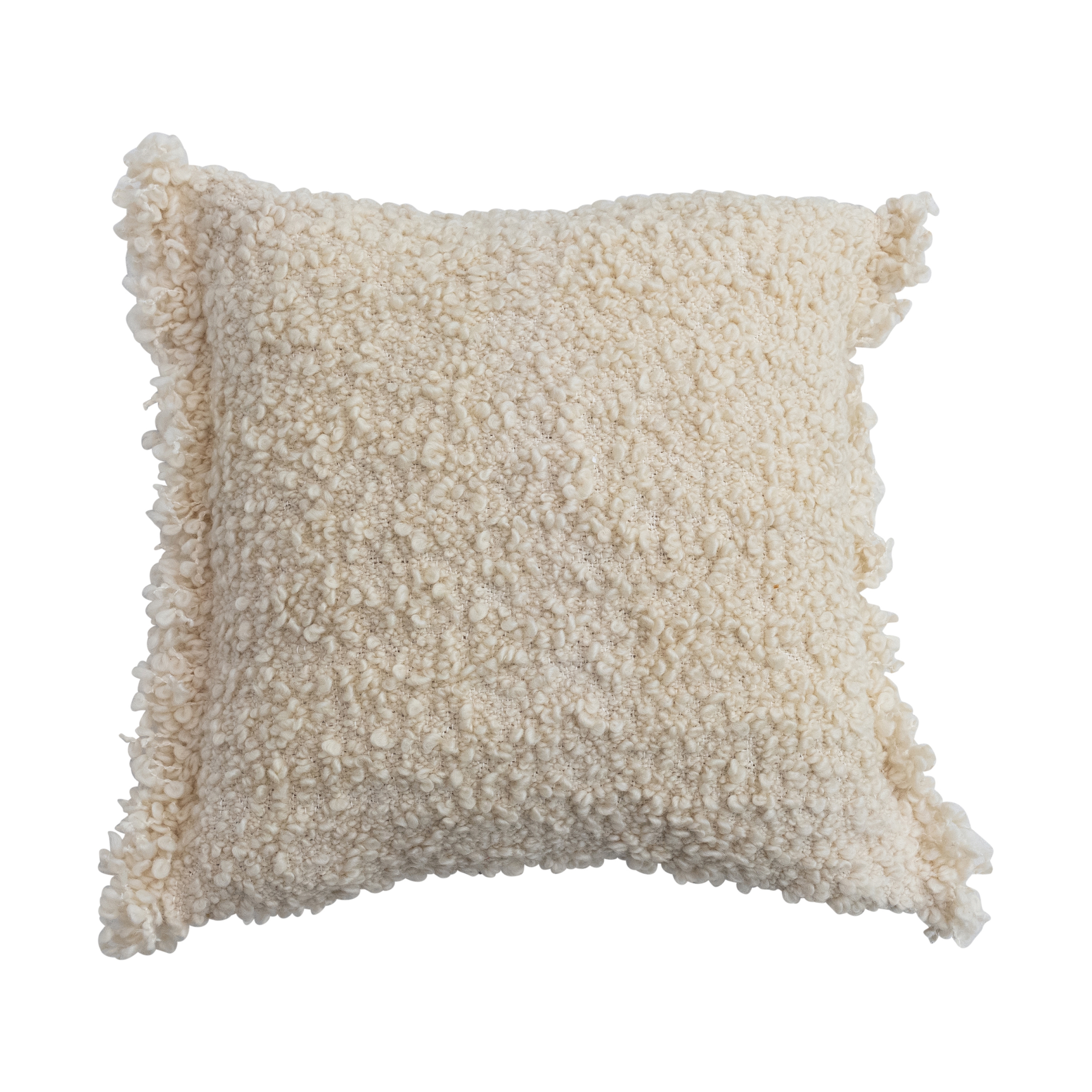 Indoor/Outdoor Woven Fabric Tufted Pillow with Fringe, Cream Color - Image 0