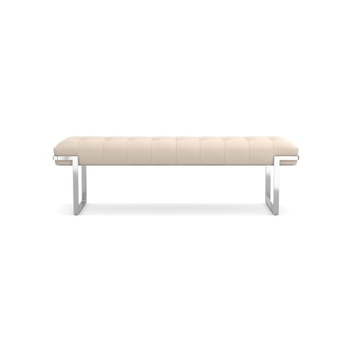 Mixed Material Bench, Standard Cushion, Signature Velvet, Snow, Polished Nickel - Image 0