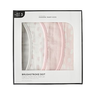 Organic Muslin Brushstroke Dot, S/3 Burp Cloth Set, Blush/White, WE Kids - Image 3
