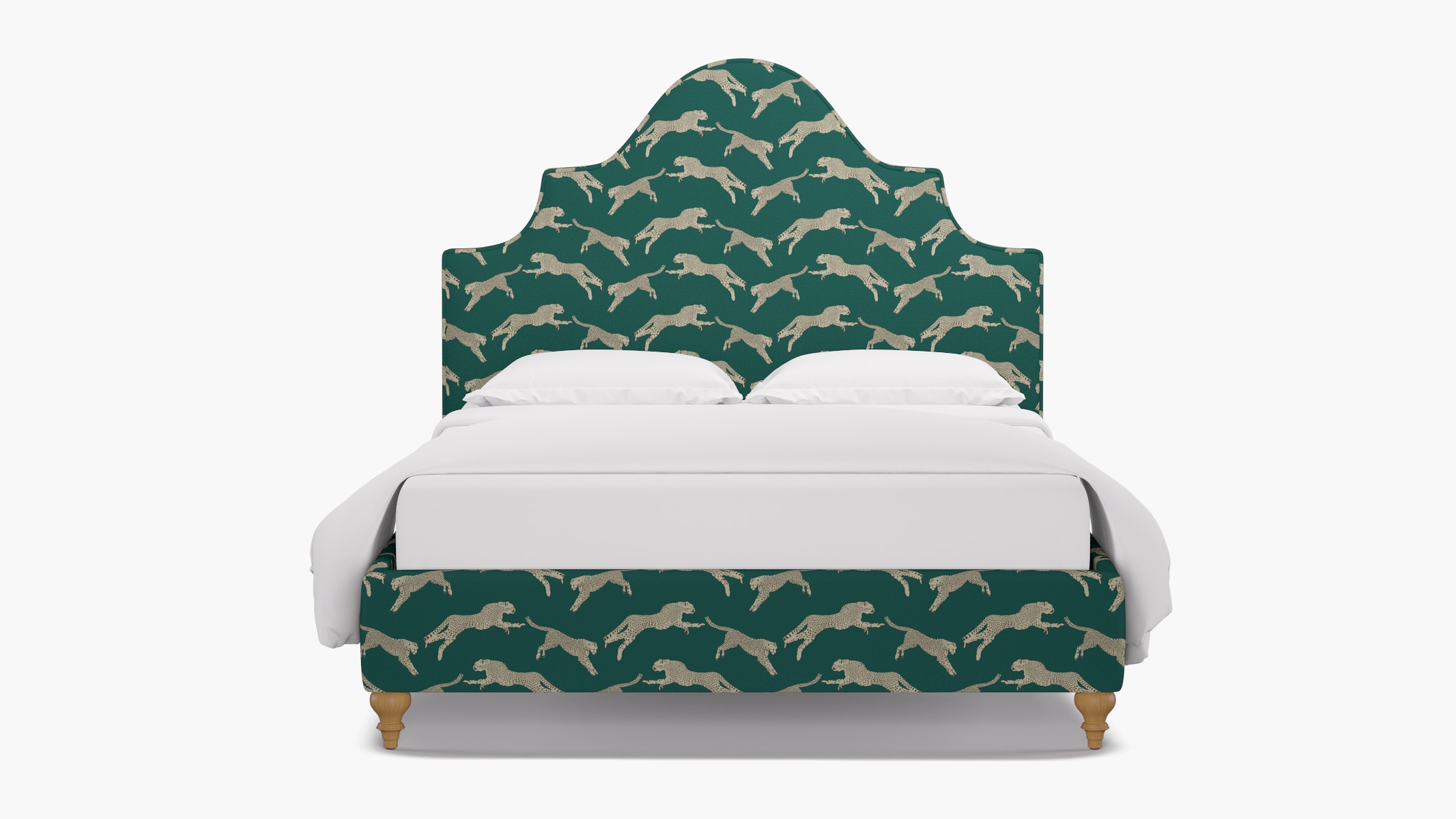Statement Bed, Polo Green Cheetah, Natural Traditional Turned Leg, King - Image 0
