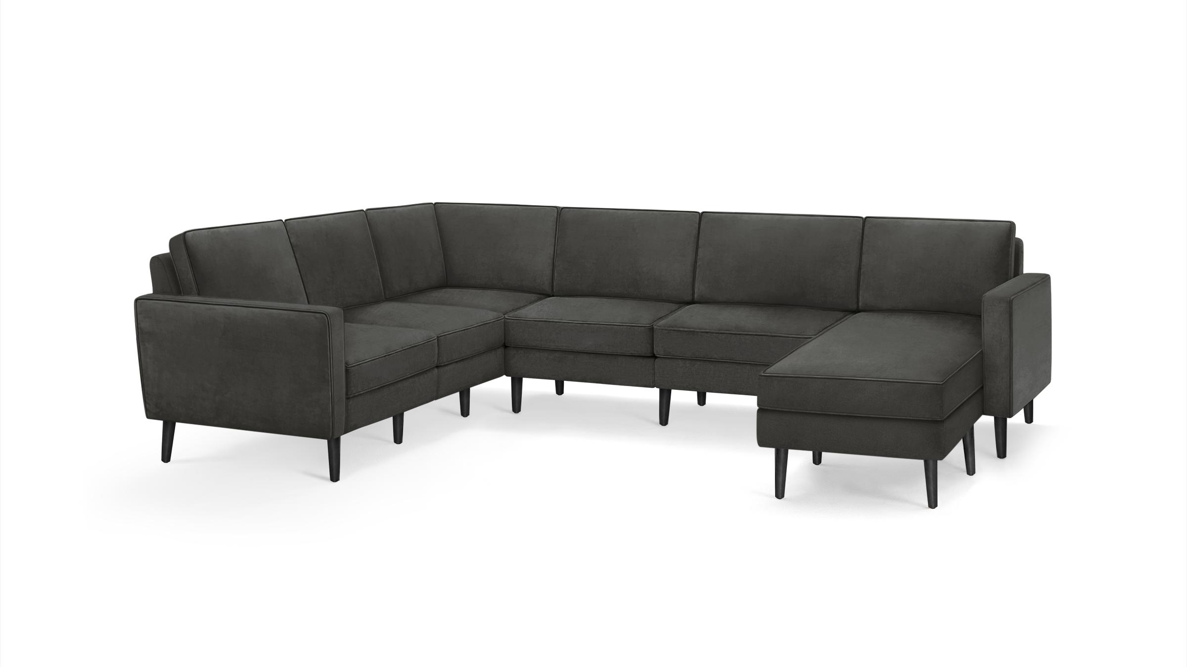 Nomad Velvet 6-Seat Corner Sectional with Reversible Chaise - Graphite Grey - Performance Velvet / Ebony - Wood - Image 0