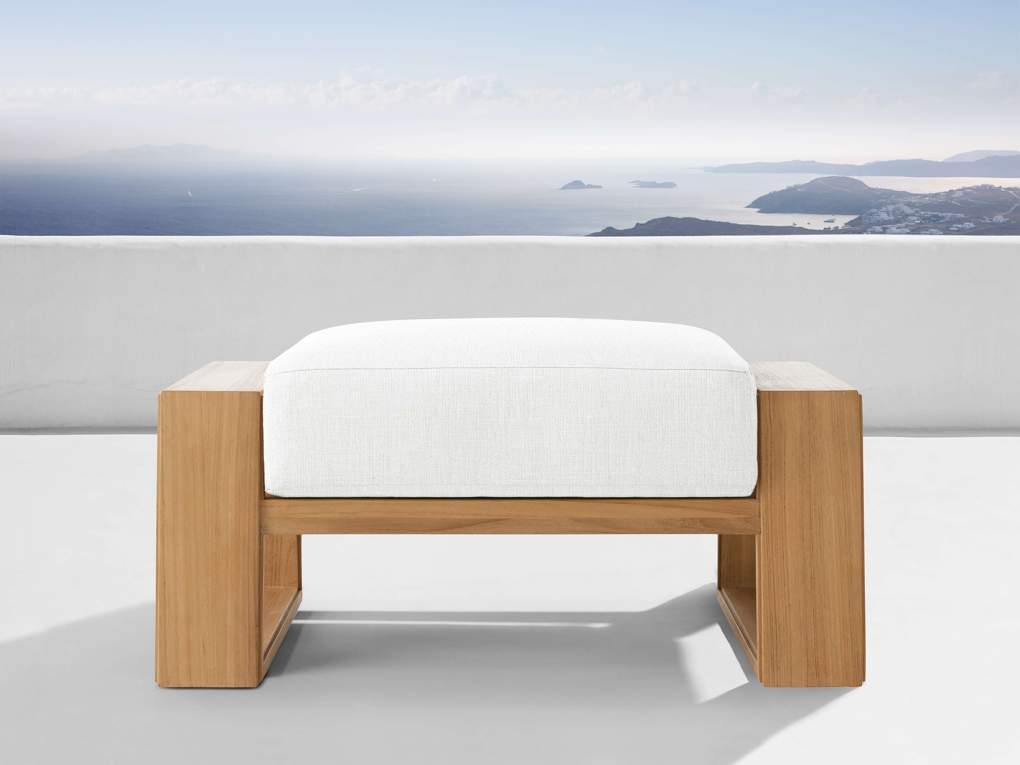 Canyon Outdoor Ottoman Teak in Natural  Eden Snow  - Image 0