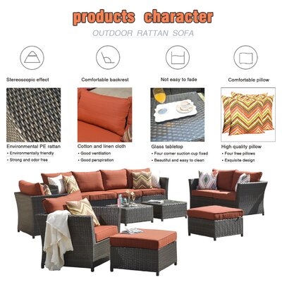 12 Piece Non-Assembly Required & Large Size Brown Rattan Sofa Seating Group With Cushions - Image 0