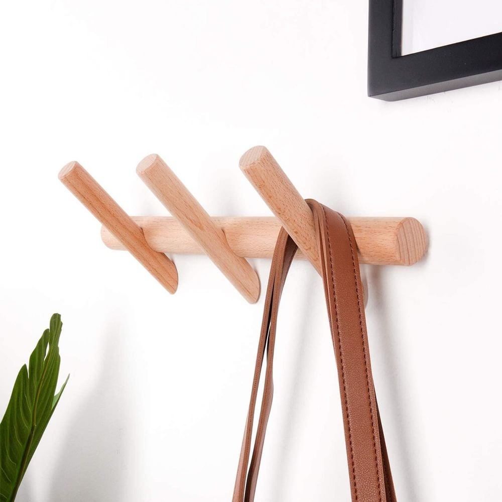 Modern Home Bohemian Style 3-Hook Coat Rack, Small, Wood, Natural - Image 0