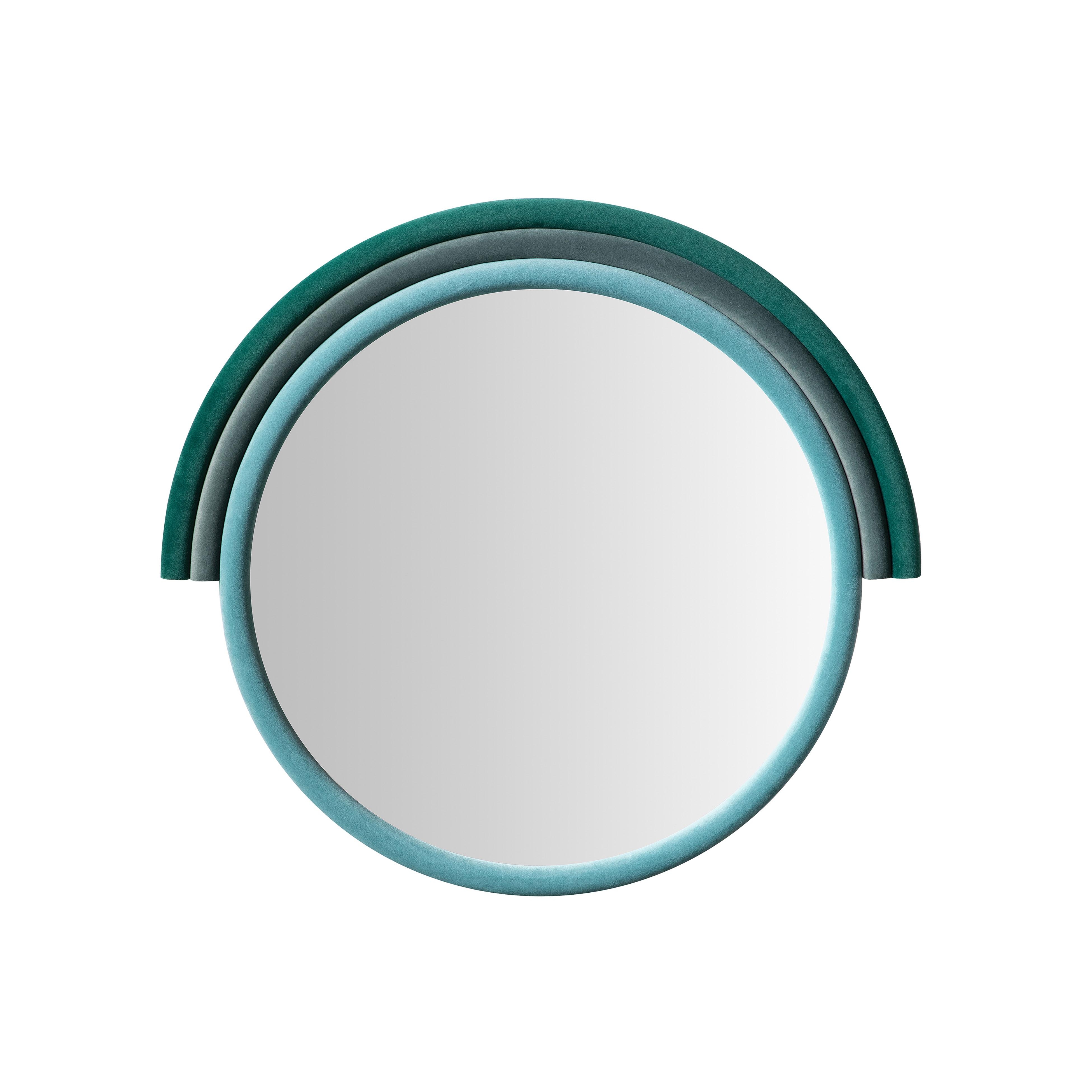 Lally Aqua Velvet Round Wall Mirror - Image 0
