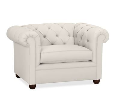 Chesterfield Roll Arm Upholstered Armchair 50", Polyester Wrapped Cushions, Chenille Basketweave Taupe - Image 1