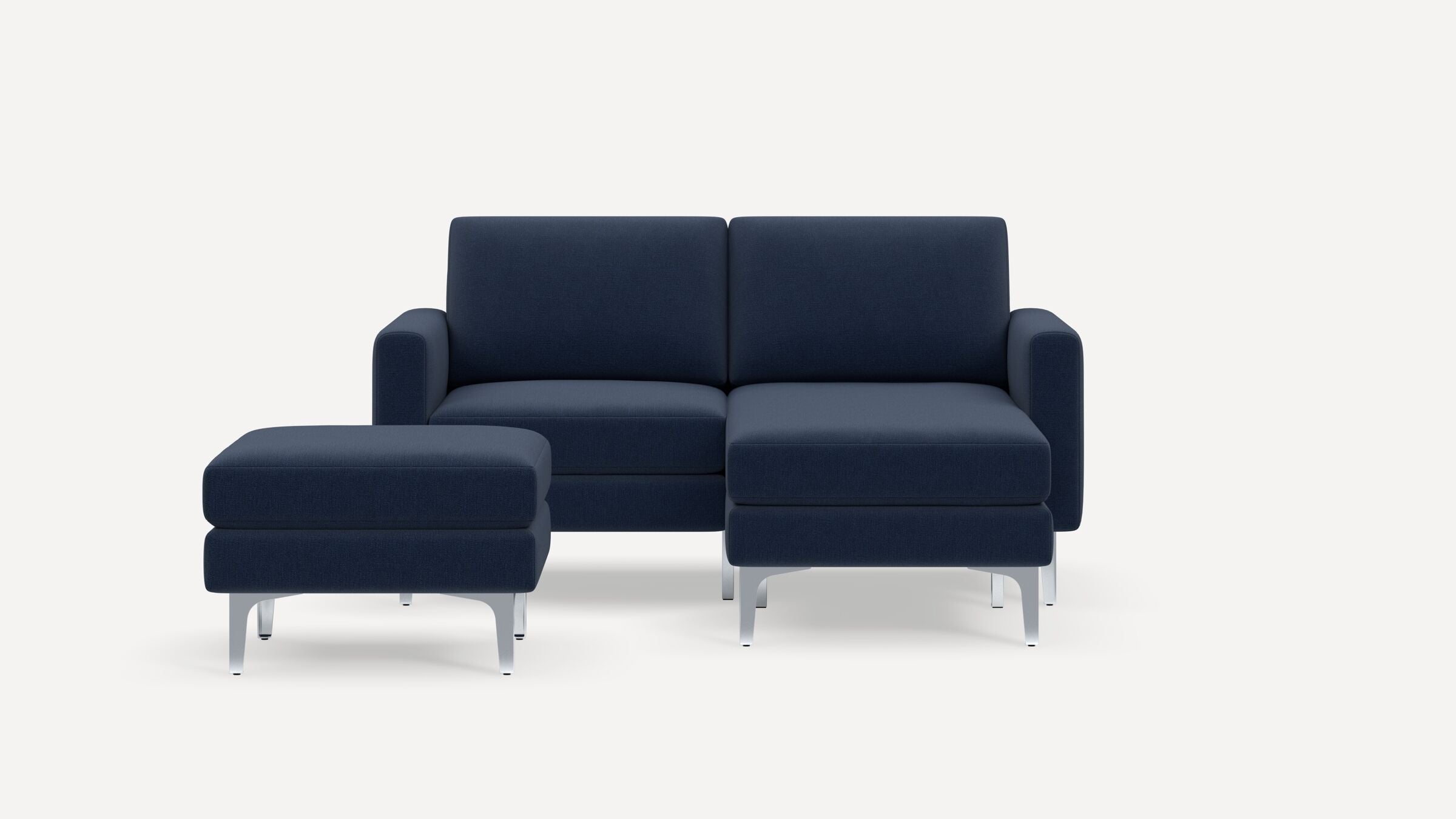 Nomad Loveseat with Chaise and Ottoman - Navy Blue - Performance Flatweave / Chrome - Metal / Block - Image 0