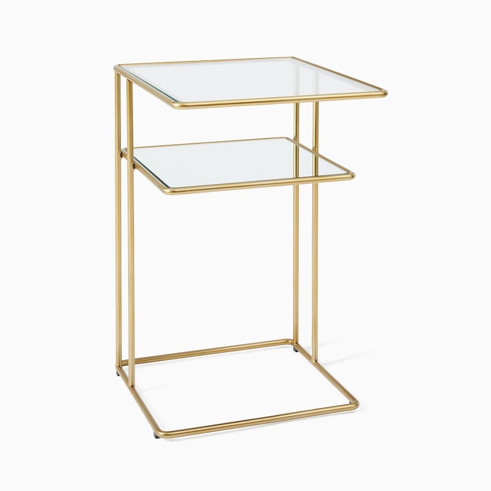 Curved (15.8") Terrace Storage C-Nightstand, Antique Brass - Image 0