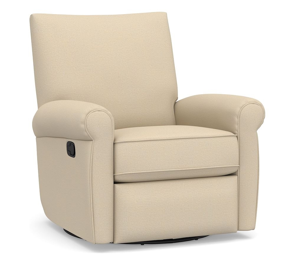 Grayson Roll Arm Upholstered Swivel Recliner, Polyester Wrapped Cushions, Park Weave Oatmeal - Image 0