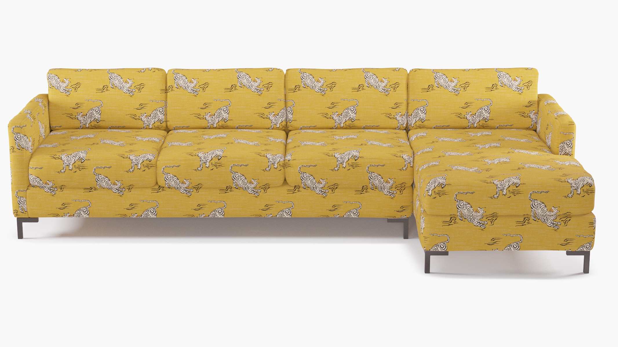 Modern Sectional, Right Facing, Dijon Tigresse, Bronze L Leg - Image 0