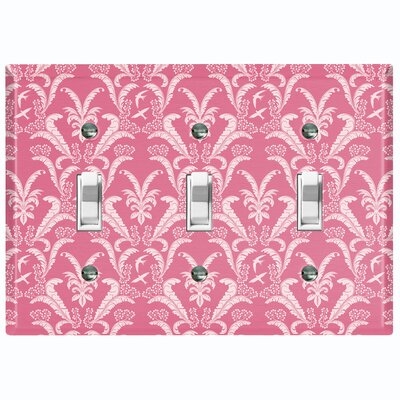 Metal Light Switch Plate Outlet Cover (Damask Feather Red - Triple Toggle) - Image 0