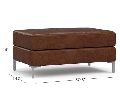 Jake Leather Ottoman with Brushed Nickel Legs, Polyester Wrapped Cushions Churchfield Chocolate - Image 1