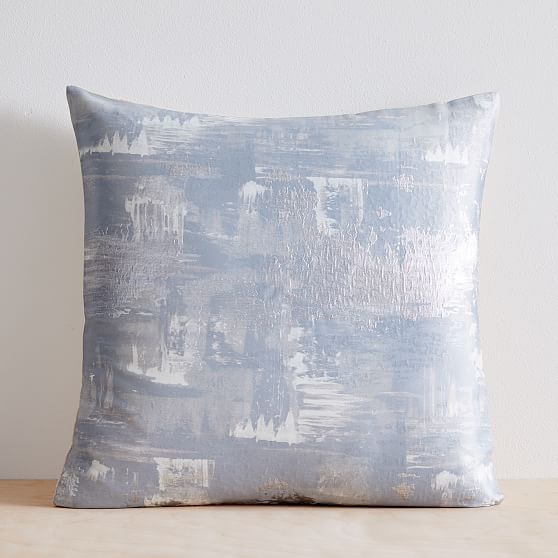 Painterly Brocade Pillow Cover, Set of 2, Silver Blue, 20"x20" - Image 0