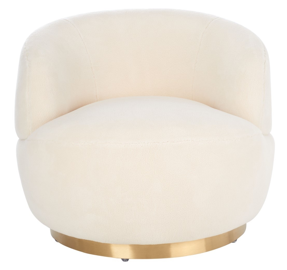 Flynn Faux Lamb Wool Swivel Chair - Ivory/Gold - Image 0