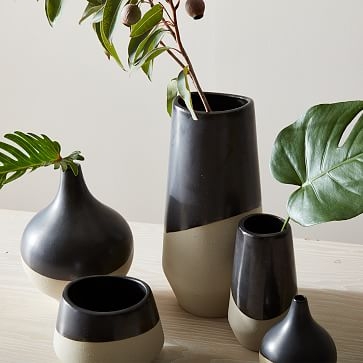 Half Dipped Stoneware Vase, Slate, Large Bulb, 9.6" - Image 1