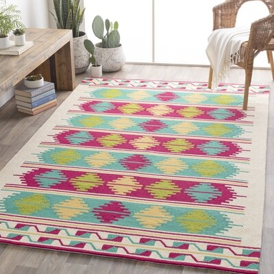 Arriaga Hand Hooked Green/Pink/Blue Rug - Image 0