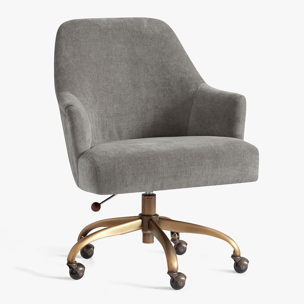 Pleated Swivel Desk Chair, Distressed Velvet Metal - Image 0
