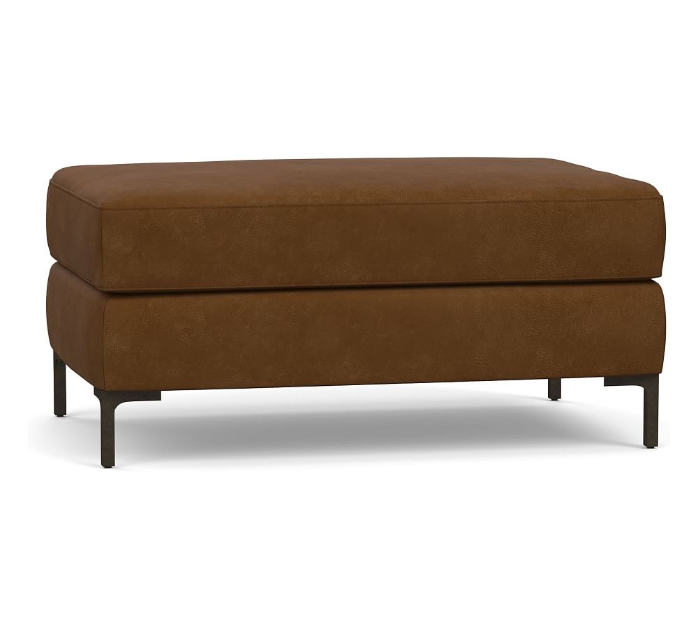 Jake Leather Ottoman with Bronze Legs, Polyester Wrapped Cushions, Aviator Umber - Image 0