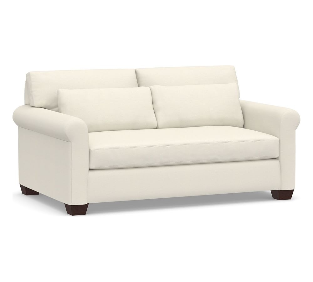 York Roll Arm Upholstered Deep Seat Loveseat 75" with Bench Cushion, Down Blend Wrapped Cushions, Textured Twill Ivory - Image 0