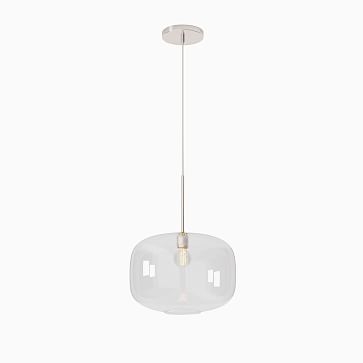 Sculptural Pendant Brushed Nickel Clear Glass Pebble (14") - Image 0