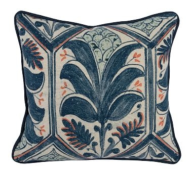 Palm Pillow Cover, 18", Blue/coral - Image 0
