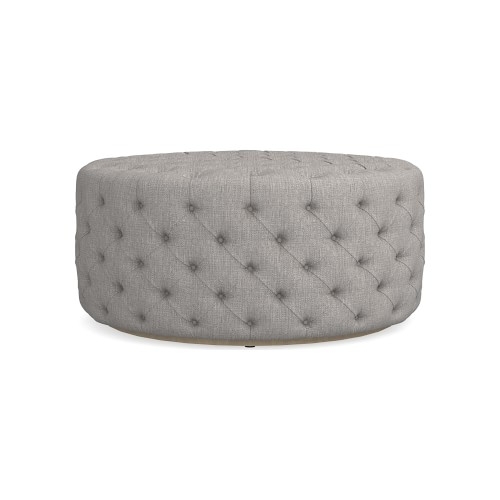 Deep Tufted 42in Rnd Otm, Standard Cushion, Perennials Performance Melange Weave, Fog, Heritage Grey Leg - Image 0