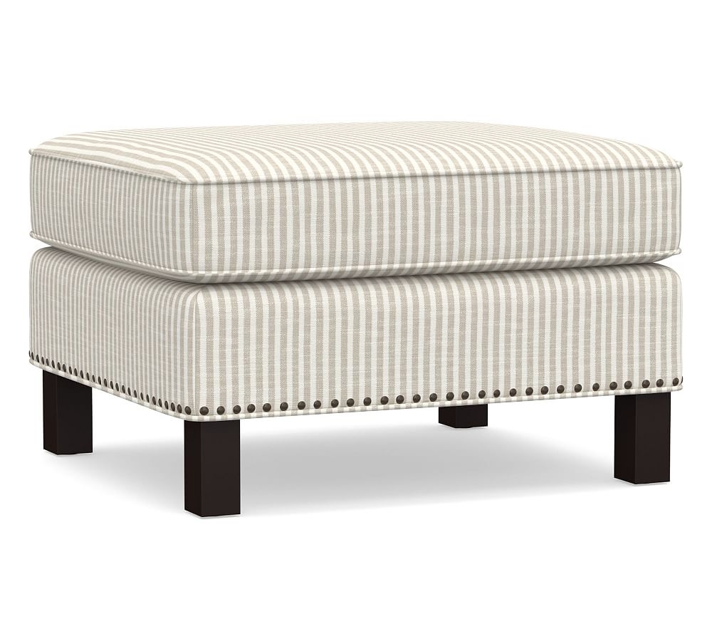 Tyler Upholstered Ottoman with Nailheads, Polyester Wrapped Cushions, Classic Stripe Oatmeal - Image 0