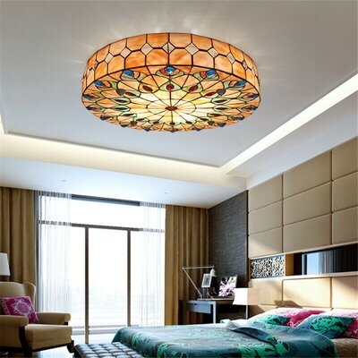 Tiffany Ceiling Light, 20" Peacock Tail Stained Glass Ceiling Light Flush Mount Chandelier Lighting - Image 0