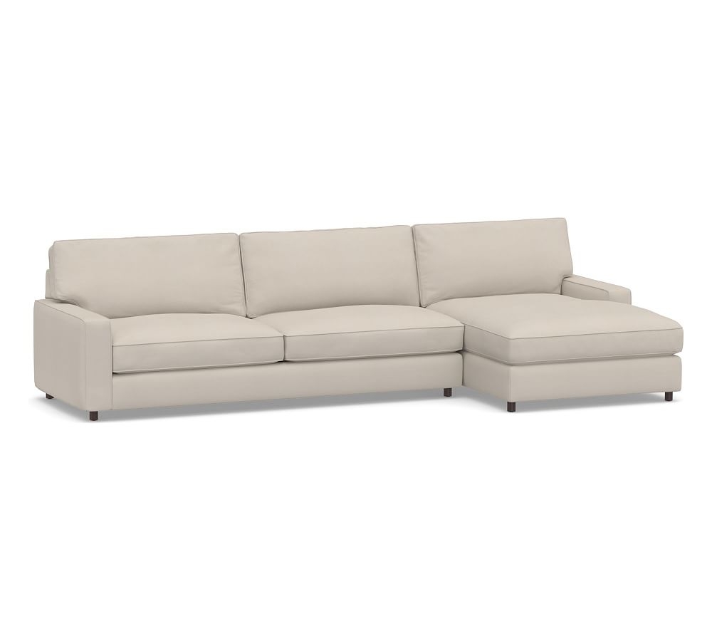 PB Comfort Square Arm Upholstered Left Arm Sofa with Double Chaise Sectional, Box Edge Memory Foam Cushions, Performance Twill Stone - Image 0