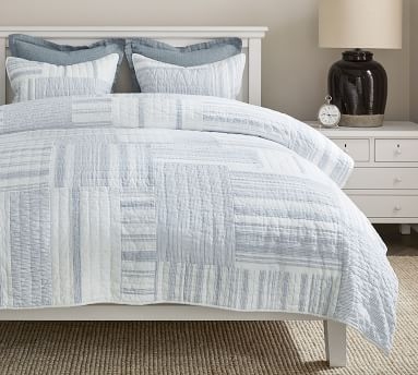 Hawthorn Handcrafted Patchwork Quilted Sham, Standard, Chambray - Image 1