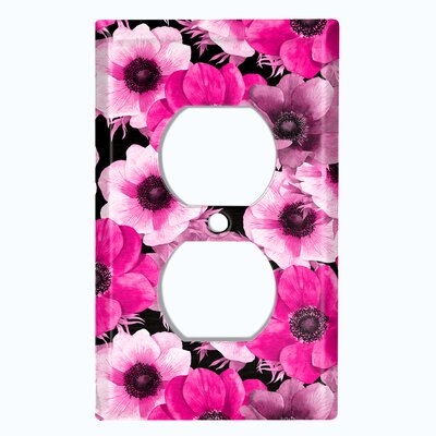 Metal Light Switch Plate Outlet Cover (Pink White Flowers - Single Duplex) - Image 0