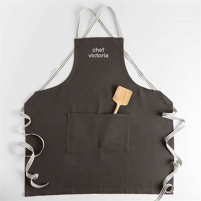 Oslo Cross-Back Grey Linen-Organic Cotton Apron with Pocket - Image 0