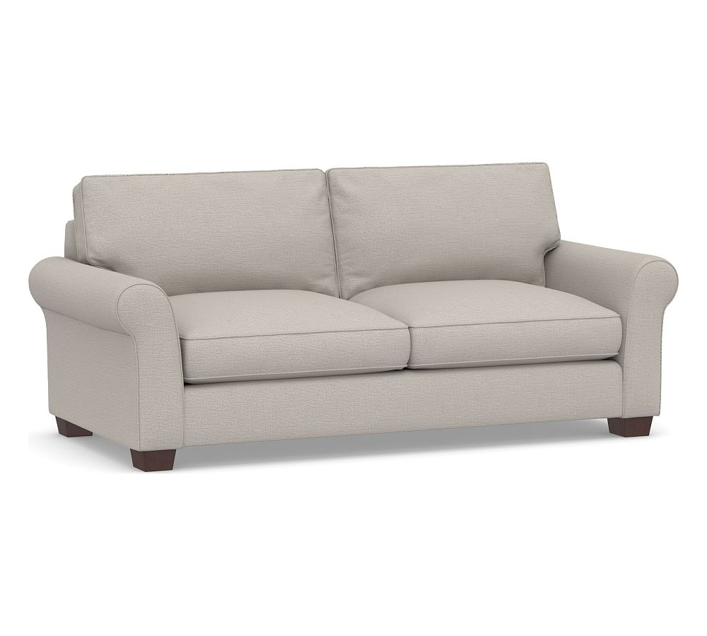 PB Comfort Roll Arm Upholstered Sleeper Sofa, Box Edge, Memory Foam Cushions, Chunky Basketweave Stone - Image 0