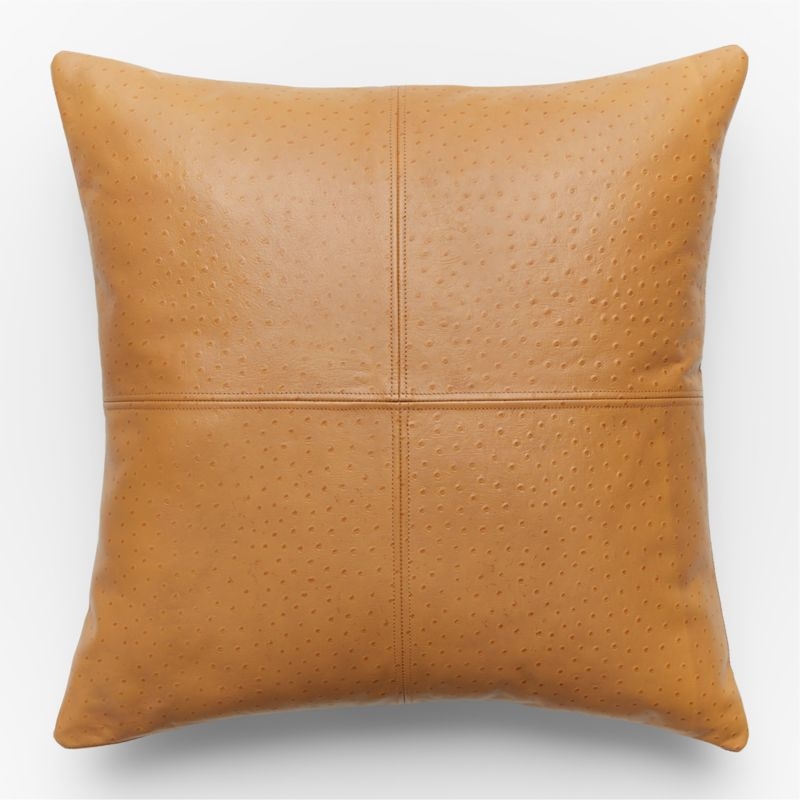 Rue Tan Leather Throw Pillow with Feather-Down Insert 23" - Image 0