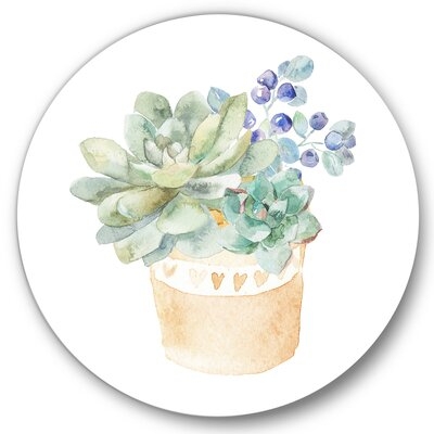 Succulent Flower In Terracotta Pot II - Traditional Metal Circle Wall Art - Image 0