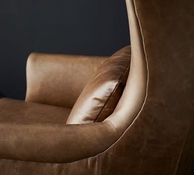 Champlain Leather Wingback Armchair, Polyester Wrapped Cushions, Vintage Camel - Image 1