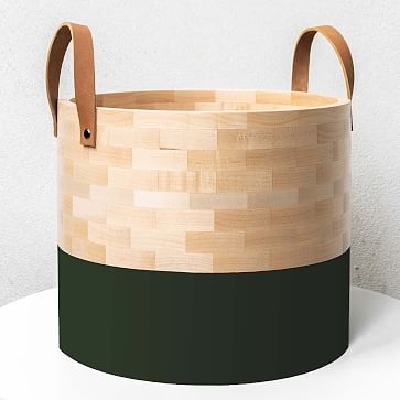 Large Dipped Basket Wood Maple Finish Cognac Basket - Image 0