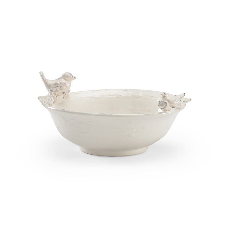 Wildwood Ceramic Oval Decorative Bowl in Aged White Glaze - Image 0