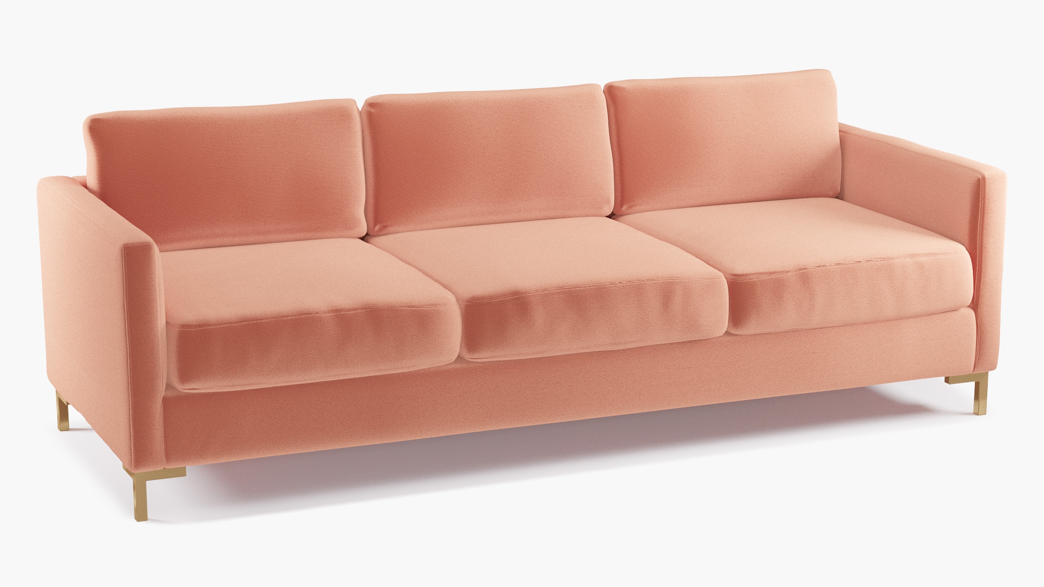 Modern Sofa, Coral Performance Velvet, Brass L Leg - Image 1